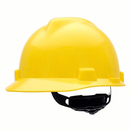 MSA 475360 Hard Hat Yellow, No Graphics, Ratchet (4-Point), Polyethylene, Side-Slots