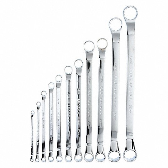 Proto J1100S-M Box End Wrench Set: Alloy Steel, Chrome, 11 Tools, 6 mm to 32 mm Range of Head Sizes, Pouch