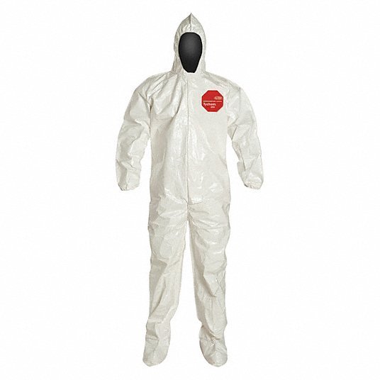 Dupont SL122BWH2X001200 Hooded Chemical Resistant Coveralls, 12 PK, White, Zipper