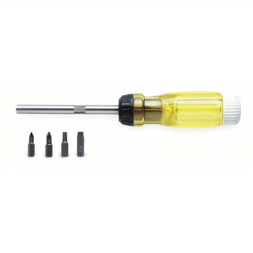 Proto J9320 Multi-Bit Screwdriver: #1/#2/3/16 in/5/32 in Tip Size, 4 Tips, 8 3/4 in Overall Lg, Magnetic