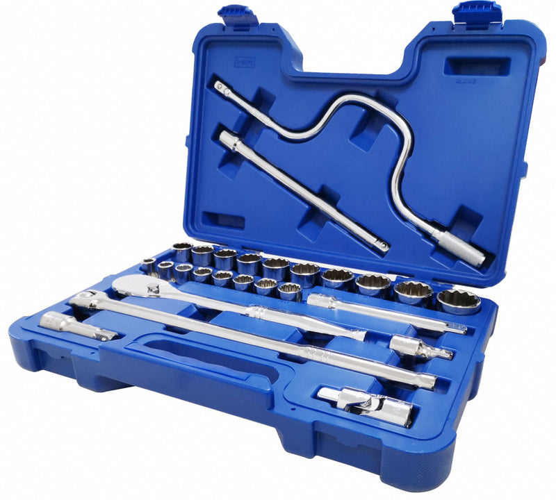 Approved Vendor 4LXA6 Socket Wrench Set, 1/2 in Drive, 26 Piece, 12-Point, SAE, 3/8 in to 1 1/4 in