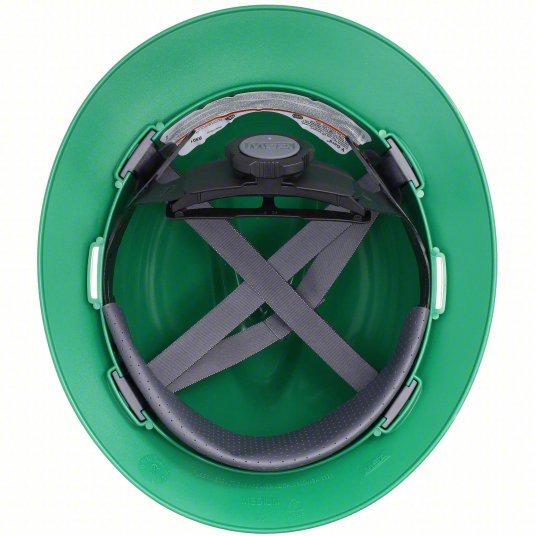 MSA 475370 Hard Hat Green, No Graphics, Ratchet (4-Point), Polyethylene, Side-Slots, Basic Colors, V-Gard