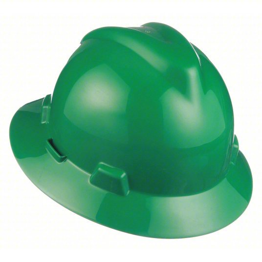 MSA 475370 Hard Hat Green, No Graphics, Ratchet (4-Point), Polyethylene, Side-Slots, Basic Colors, V-Gard