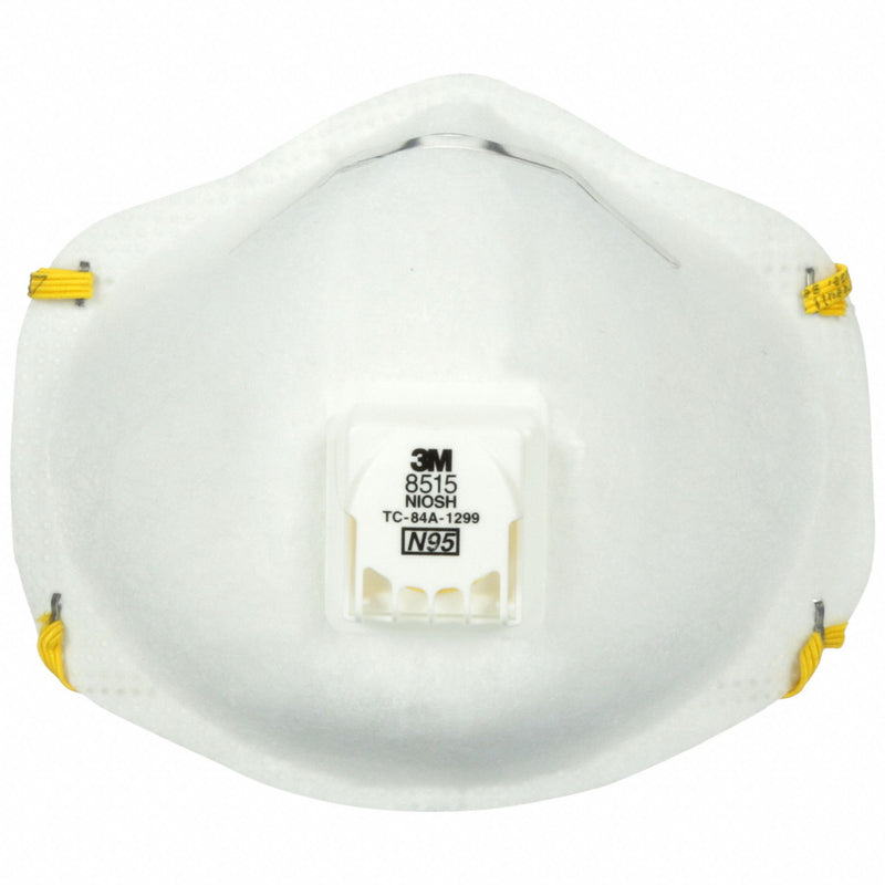 3M 8515 N95 Disposable Respirator, Molded, White, Dual, Non-Adj, M Mask Size, Metal Nose Clip, 10 PK