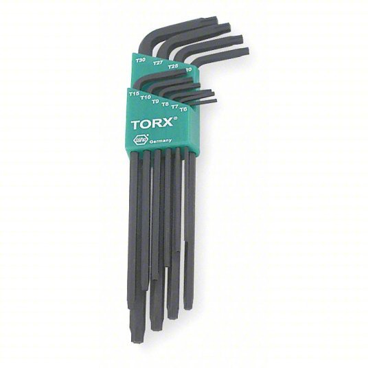 Wiha 37192 Torx Key Set Long, 10 Pieces, T10/T15/T20/T25/T27/T30/T6/T7/T8/T9 Tip Size, Plastic Holder