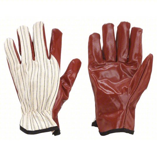 Condor 4NHA3 Nitrile Coated Gloves, Palm Coverage, White/Russet, M, PR