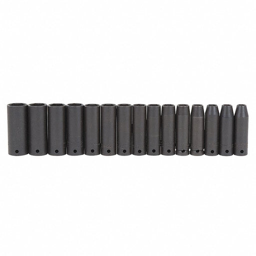Proto J74217 1/2" Drive Thin Wall Impact Socket Set, Metric, 15 pcs