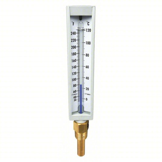 Redwood RW4PRU1 Compact Industrial Glass Thermometer, 6 in Scale Lg, Bottom, Brass, Straight