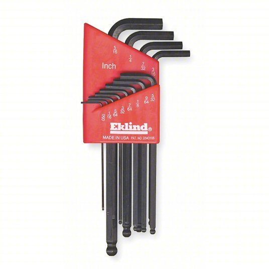 Eklind 13212 Hex Key Set SAE, Long, 12 Pieces, Plastic Holder, Black Oxide, 2 Tips, 2 27/32 in to 6 in