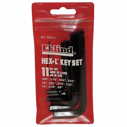 Eklind 69211 Hex Key Set 11 Pieces, Hex-L Short, L, SAE, Std End, Short, Pouch, 2 Tips