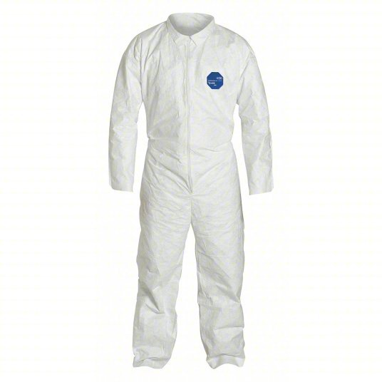 Dupont TY120SWH3X0025NF Collared Disposable Coveralls 3XL, Tyvek® 400, Open Ankle, White, Serged Seam, 25 PK