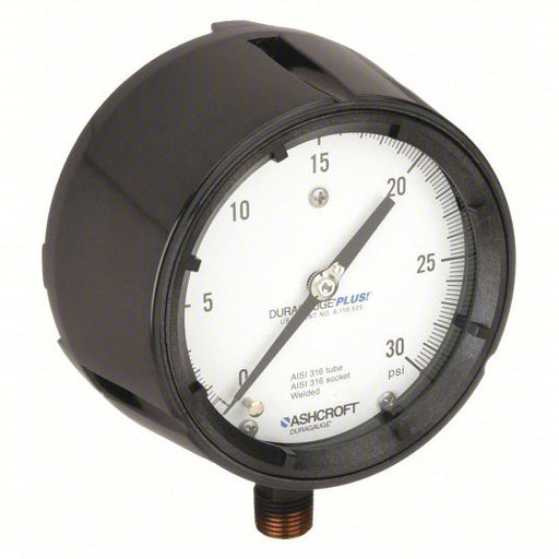 Ashcroft 451279SS04LXLL30 Pressure Gauge, 0 to 30 psi, 1/2 in MNPT, Plastic, Black