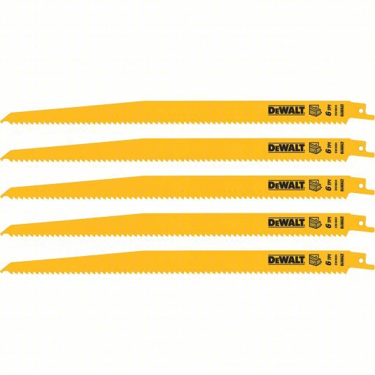 Dewalt DW4804 Reciprocating Saw Blade 6 Teeth per Inch, 12 in Blade Lg, 3/4 in Ht, Tapered Back, 5 PK