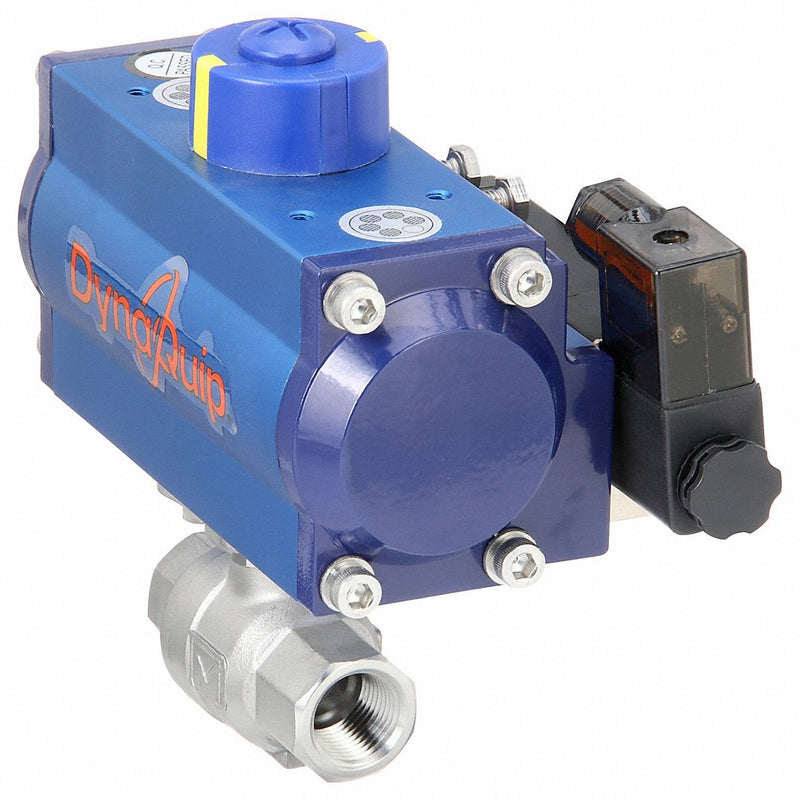 Dynaquip P2S23AJSR05210A Pneumatically Actuated Two-Way Ball Valve 1/2 in, Stainless Steel, FNPT x FNPT