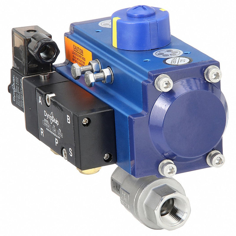 Dynaquip P2S23AJSR05210A Pneumatically Actuated Two-Way Ball Valve 1/2 in, Stainless Steel, FNPT x FNPT