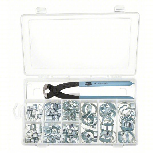 Oetiker 18500114 Hose Clamp Assortment Double Ear, Plastic Case, Zinc-Plated Steel