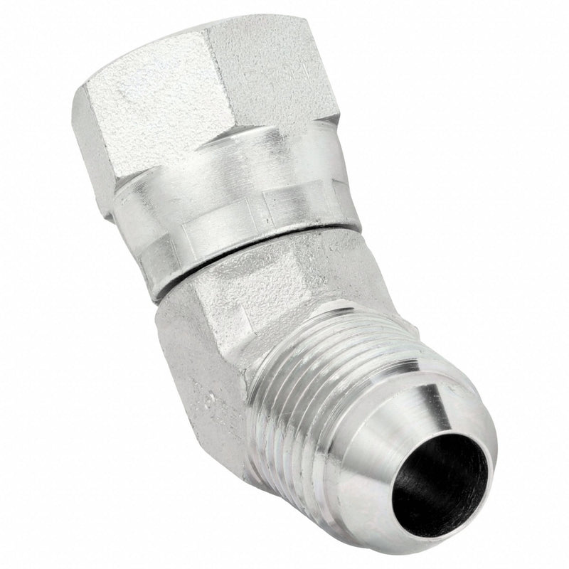 Aeroquip 2070-8-8s Hydraulic Hose Straight Adapter, JIC Threaded x JIC Threaded, Male x Female, Swivel, 45° Elbow