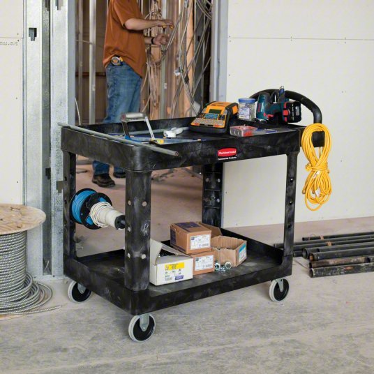 Brute FG452088BLA Utility Cart with Deep Lipped Plastic Shelves 500 lb Load Capacity, 36-3/8 in x 25 in, Black