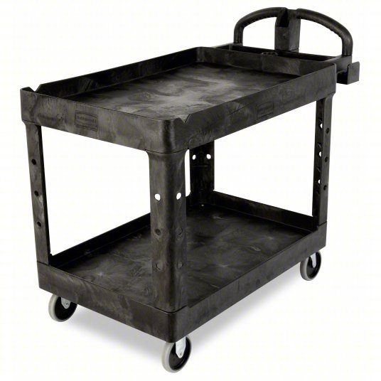 Brute FG452088BLA Utility Cart with Deep Lipped Plastic Shelves 500 lb Load Capacity, 36-3/8 in x 25 in, Black