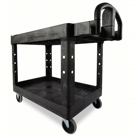 Brute FG452088BLA Utility Cart with Deep Lipped Plastic Shelves 500 lb Load Capacity, 36-3/8 in x 25 in, Black