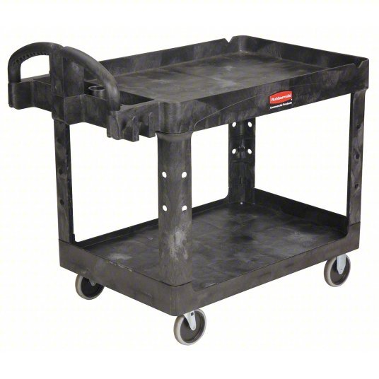 Brute FG452088BLA Utility Cart with Deep Lipped Plastic Shelves 500 lb Load Capacity, 36-3/8 in x 25 in, Black