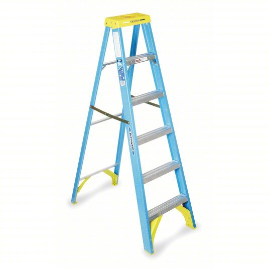 Werner 6006 Stepladder 6 ft Ladder Ht, 5 Steps, 250 lb, 41 1/8 in Base Spread, 22 in Bottom Wd