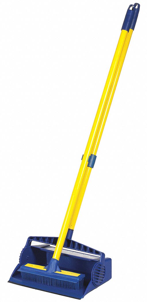 Novus Products SB9SET Lobby Broom and Dust Pan Set, 37 in Handle, 9 in Sweep, Synthetic Blue Bristle, Yellow Metal Handle, 12 in Pan