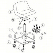 Whiteside HRAS3NM Mechanic Seat: Heavy-Duty, Adjustable, 440 lb Max Load Capacity, 27 in Seat Ht