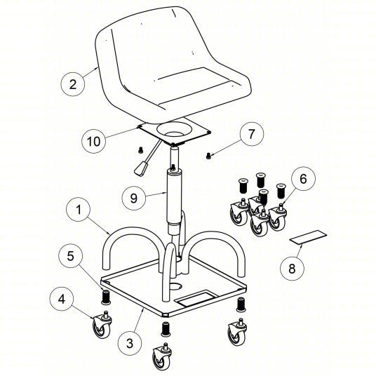 Whiteside HRAS3NM Mechanic Seat: Heavy-Duty, Adjustable, 440 lb Max Load Capacity, 27 in Seat Ht