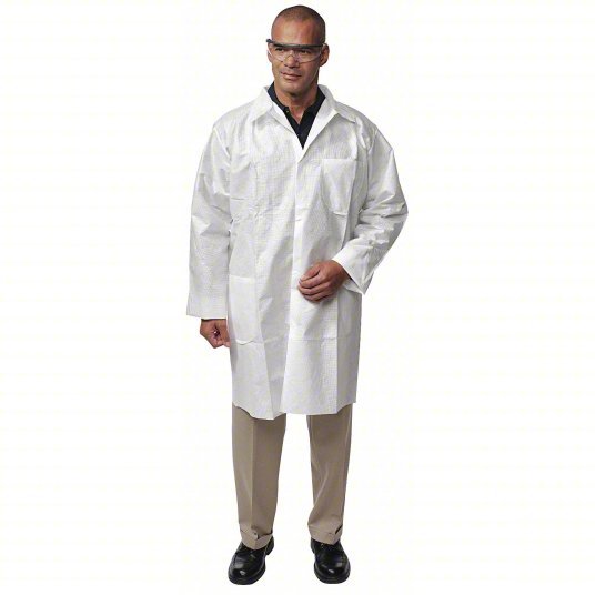 Kimberly-Clark 10019 Disposable Lab Coat SMMMS, Mandarin Collar, Snaps Closure, 2 Pockets, Open Cuff, M