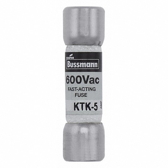 Bussmann KTK-5 Fuse, Fast Acting, 5A, KTK Series, 600V AC, 1-1/2" L x 13/32" dia