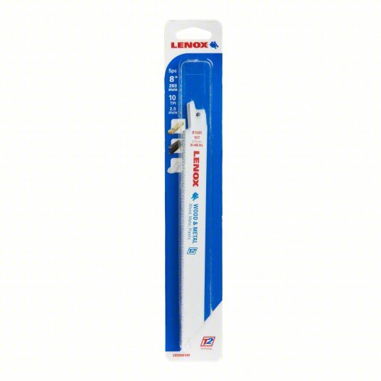 Lenox 20580810R Reciprocating Saw Blade 10 Teeth per Inch, 8 in Blade Lg, 3/4 in Ht, 0.035 in Cut Wd, 5 PK