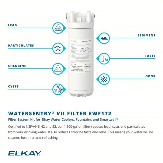 Elkay EWF172 Water Cooler Filter 1.5 gpm, 1,500 gal, 12 1/2 in Overall Ht, 3 1/4 in Dia