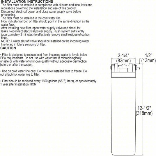 Elkay EWF172 Water Cooler Filter 1.5 gpm, 1,500 gal, 12 1/2 in Overall Ht, 3 1/4 in Dia
