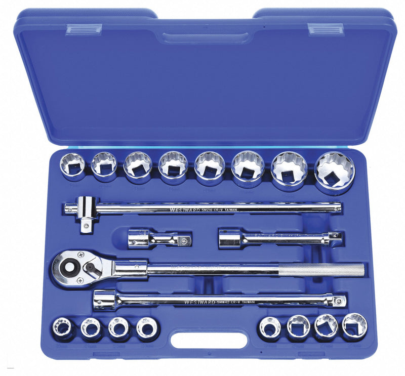 Approved Vendor 4YP83 Socket Wrench Set, 3/4 in Drive, 21 Piece, 12-Point, Metric, 19 mm to 50 mm