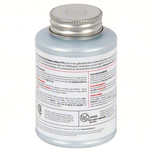 Rectorseal 23631 Pipe Thread Sealant T Plus 2, 4.8 fl oz, Brush-Top Can, White