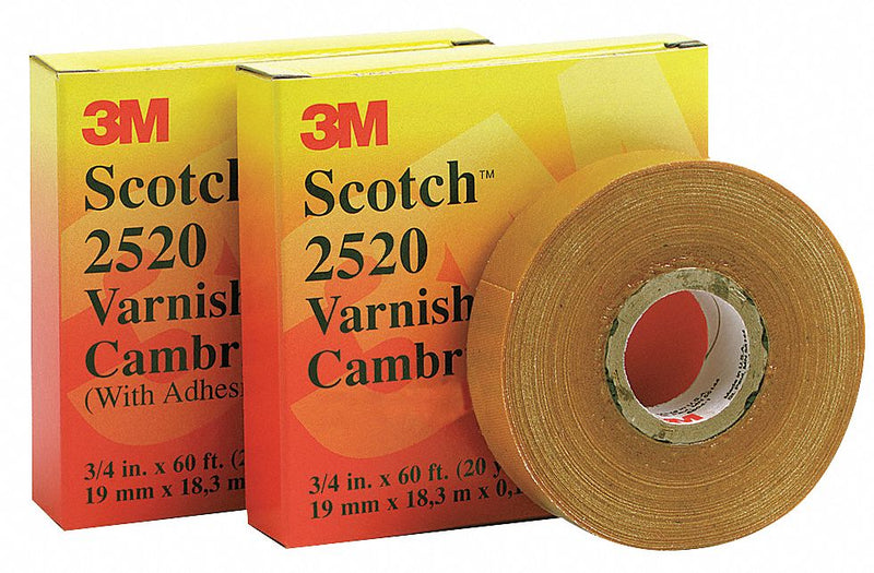 3M 2520-3/4X36YD Electrical Tape, 3/4 in Wd, 36 yd Lg, 8 mil Thick, Varnished Cotton Cloth, Rubber, Indoor, Yellow
