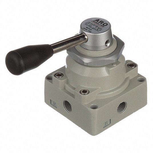 ARO M512LR Manual Air Control Valve MaxAir, Four-Way / Three-Position, Lever, Black, Closed, Manual Return