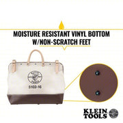 Klein 5102-16 Tool Bag Canvas, 1 Pockets, 16 in Overall Wd, 6 in Overall Dp, 14 in Overall Ht, Brown