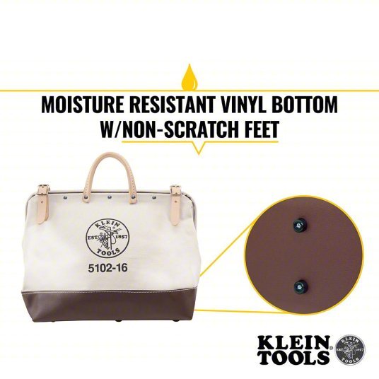 Klein 5102-16 Tool Bag Canvas, 1 Pockets, 16 in Overall Wd, 6 in Overall Dp, 14 in Overall Ht, Brown