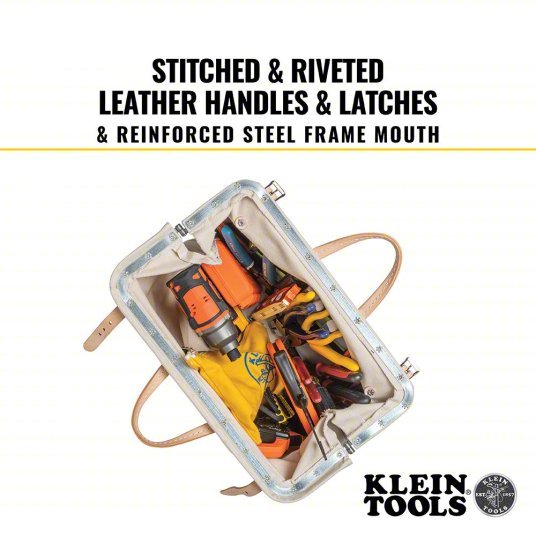 Klein 5102-16 Tool Bag Canvas, 1 Pockets, 16 in Overall Wd, 6 in Overall Dp, 14 in Overall Ht, Brown