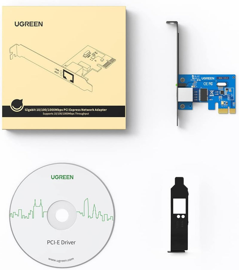 UGREEN 30771 Gigabit Ethernet PCI Express PCI-E Network Controller Card 10/100/1000Mbps RJ45 LAN Adapter Converter for Desktop PC