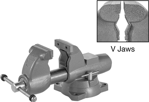 McMaster 5200A14 Heavy Duty Bench Vise Premium, Flat and V Jaws, Swivel Base, 6" Wide