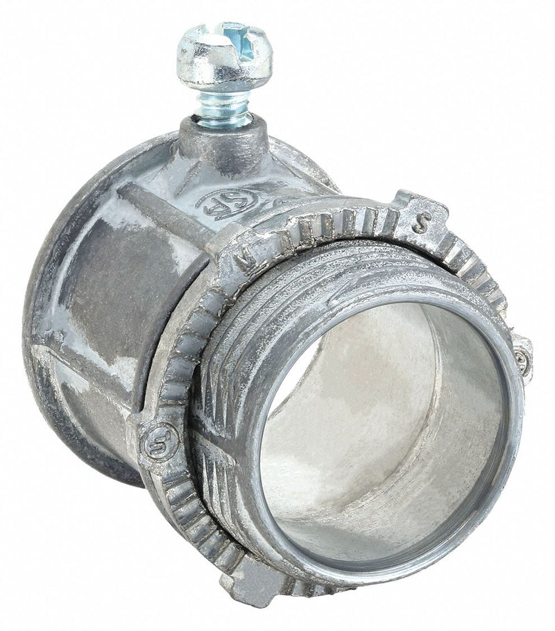 Raco 2608 Set Screw Conduit Connector, Zinc, 2 in Trade Size, 2 1/2 in Overall Lg, Non-Insulated, Gray