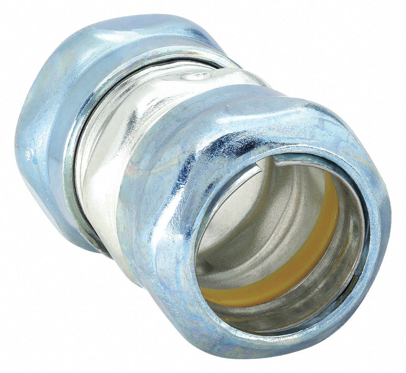 Raco 2925RT Compression Conduit Coupling, Steel, 1 1/4 in Trade Size, 2 1/2 in Overall Lg, Blue/Gray, Rain Tight