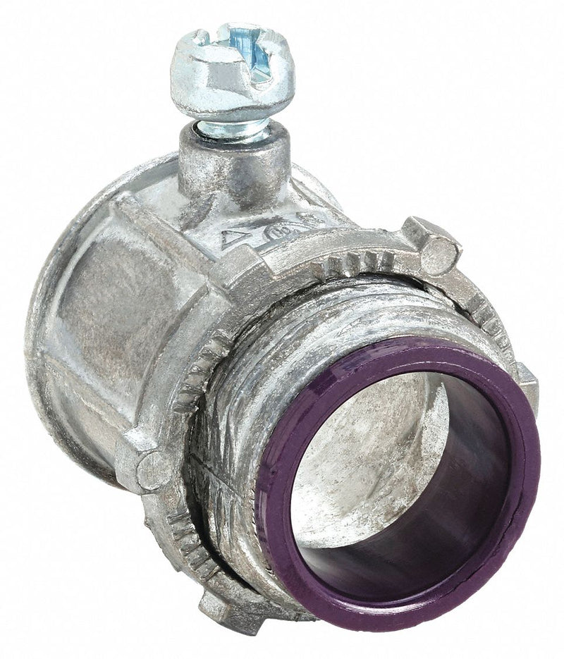 Raco 2634 Set Screw Conduit Connector, Zinc, 1/2 in Trade Size, 1 5/32 in Overall Lg, Insulated, Gray