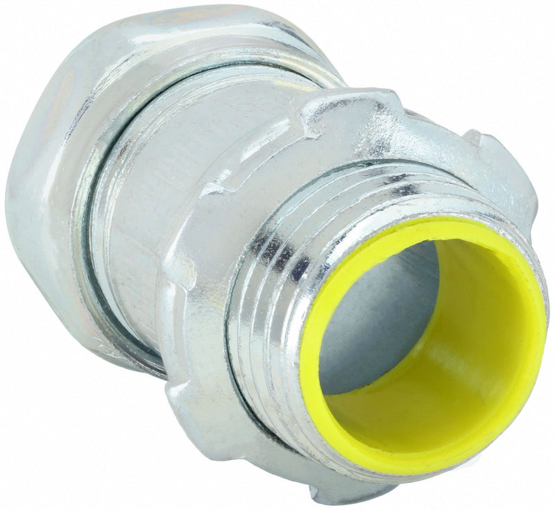 Raco 2912 Compression Conduit Connector, Steel, 1/2 in Trade Size, 1 in Overall Lg, Insulated, Gray