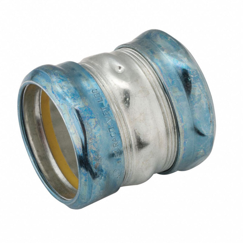 Raco 2928RT Compression Conduit Coupling, Steel, 2 in Trade Size, 2 7/8 in Overall Lg, Blue/Gray, Rain Tight
