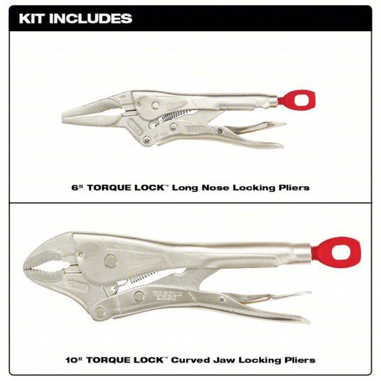 Milwaukee 48-22-3602 Locking Pliers Set Curved, 2 in Max Jaw Opening, 6 in_10 in Overall Lg, 6 in_10 in Jaw Lg