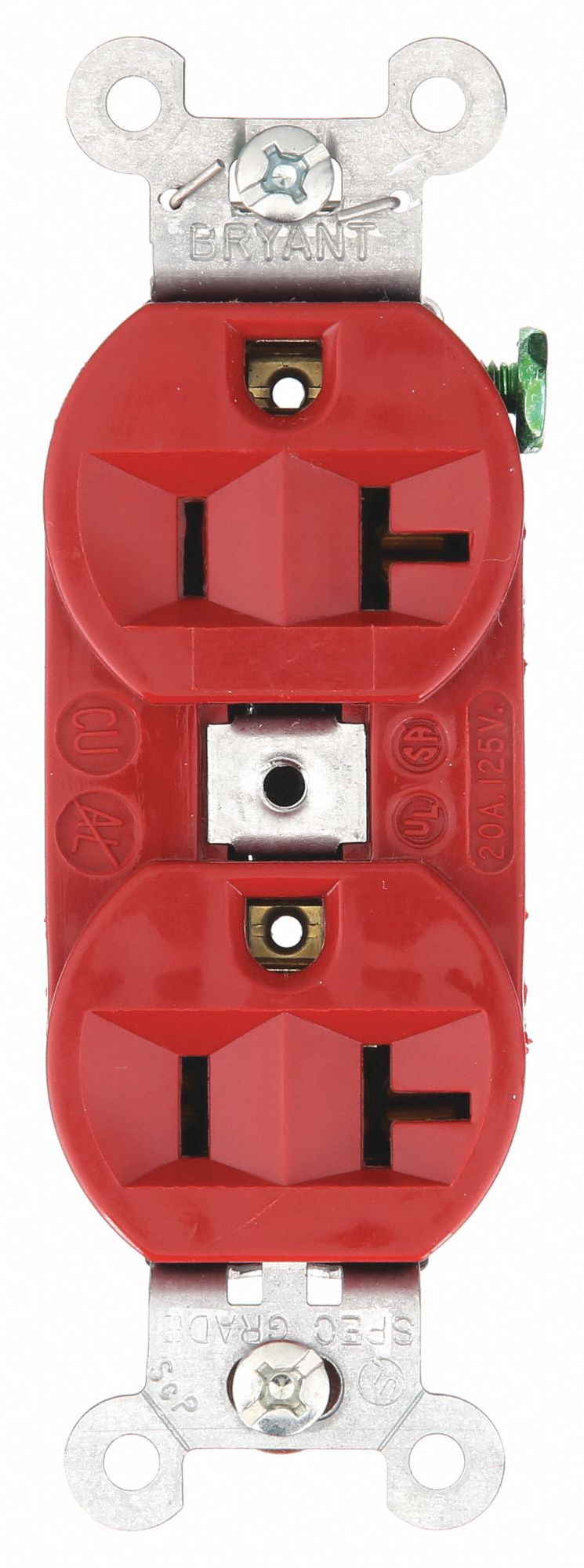 Bryant 5362BRED Straight Blade Receptacle, Duplex, 5-20R, 20A, 125V AC, Red